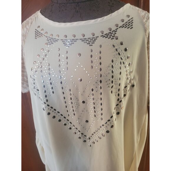 Daytrip XS Embellished Tunic Top With Metallic Knit Sleeves & Studded Front - Picture 3 of 11